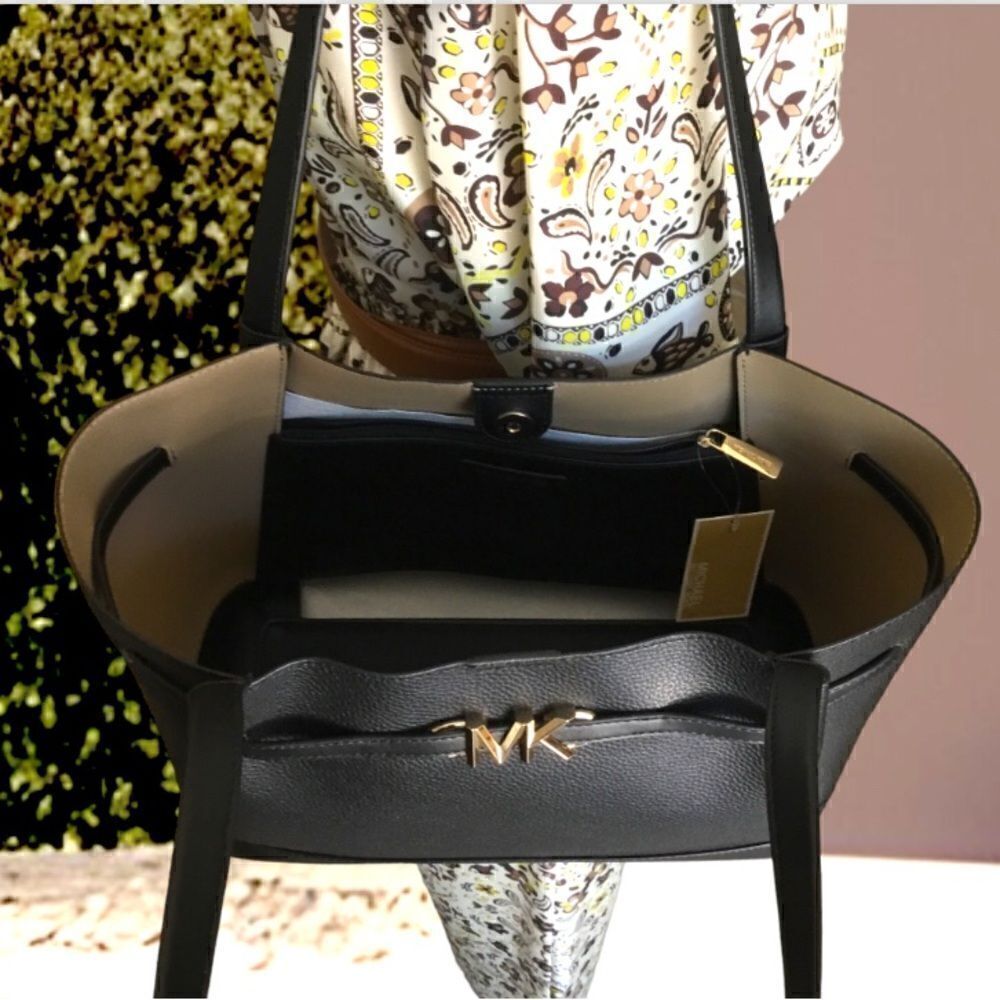 MICHAEL KORS BLACKREED LARGE BELTED TOTE LEATHER TRAVEL OFFICE VACATION SCHOOL - Picture 4 of 4